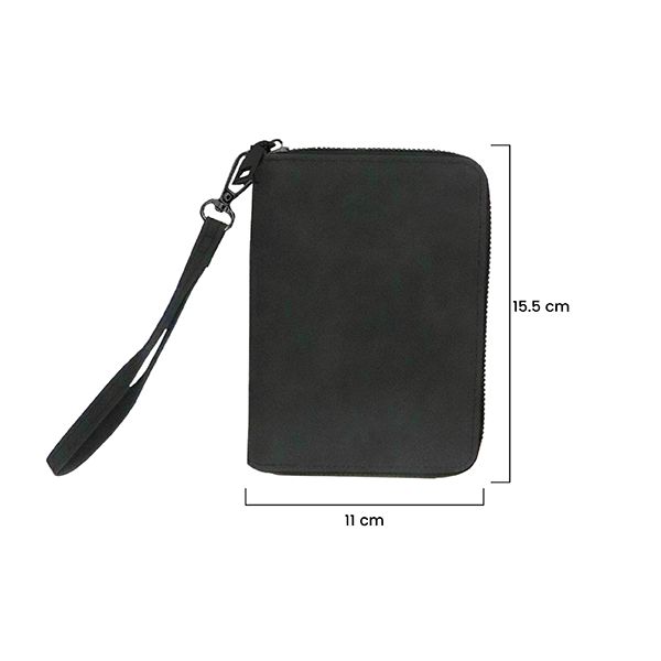 RFID Leather Travel Passport Cards Holder Zippered Strap