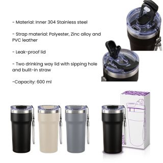 SNAPSIP Stainless Steel Bottle with Strap - 600ml