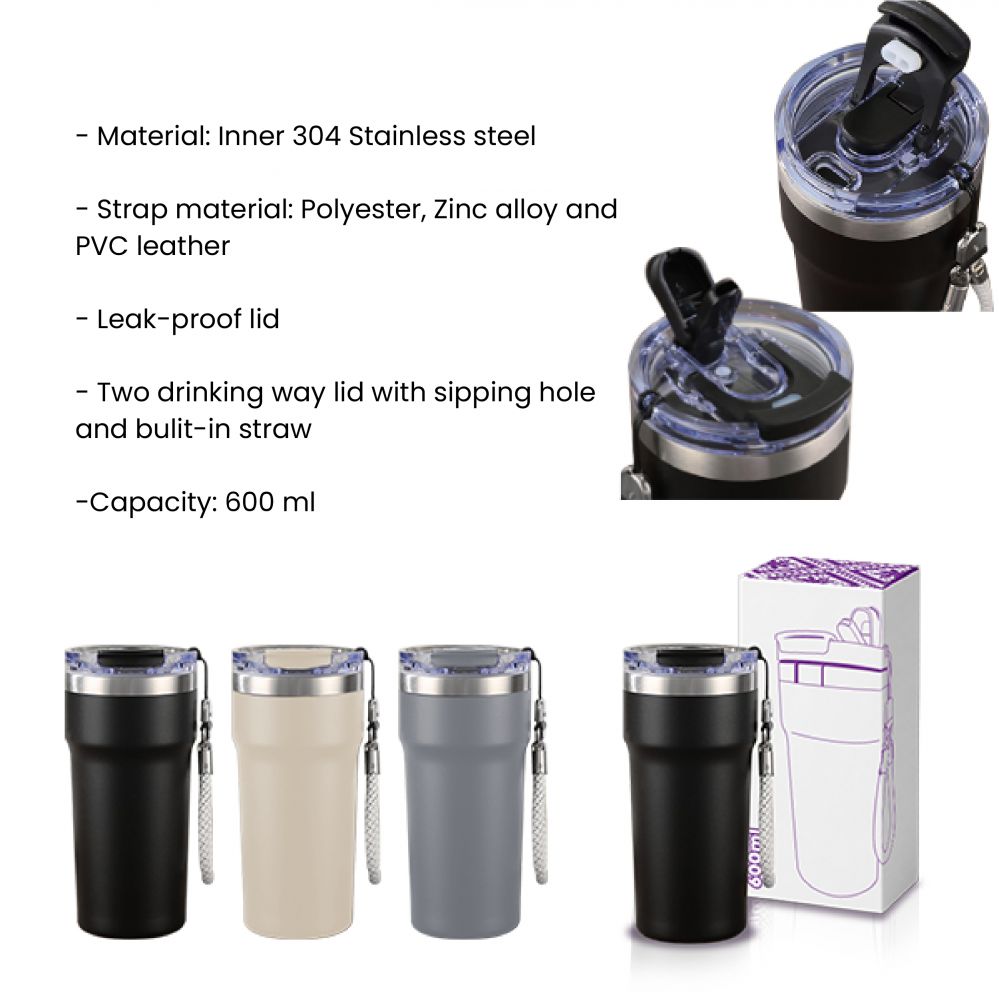 SNAPSIP Stainless Steel Bottle with Strap - 600ml