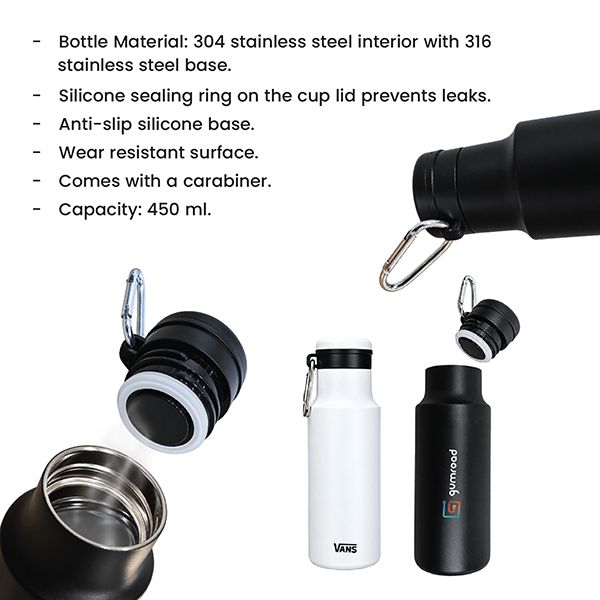 Stainless Steel Bottle With Carabiner - 450ml