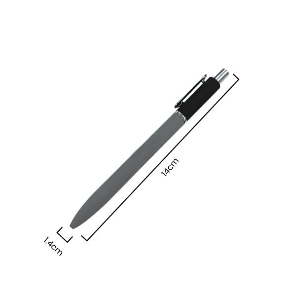 Dimension diagram of the duo tone pen, 14cm long and 1.4cm across