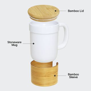 STONEWARE Ceramic Mug with Bamboo Sleeve Lid - 430ml
