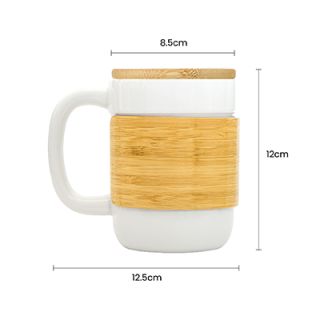 STONEWARE Ceramic Mug with Bamboo Sleeve Lid - 430ml