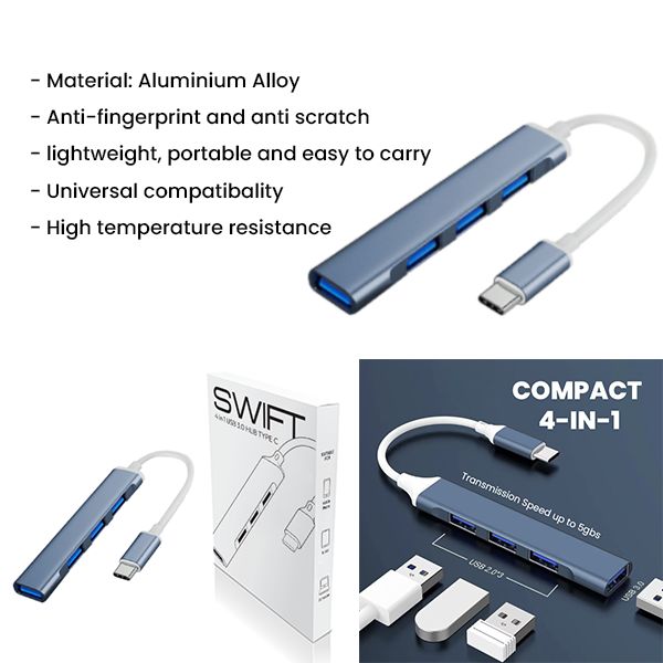 SWIFT 4-in-1 USB 3.0 Hub Type C