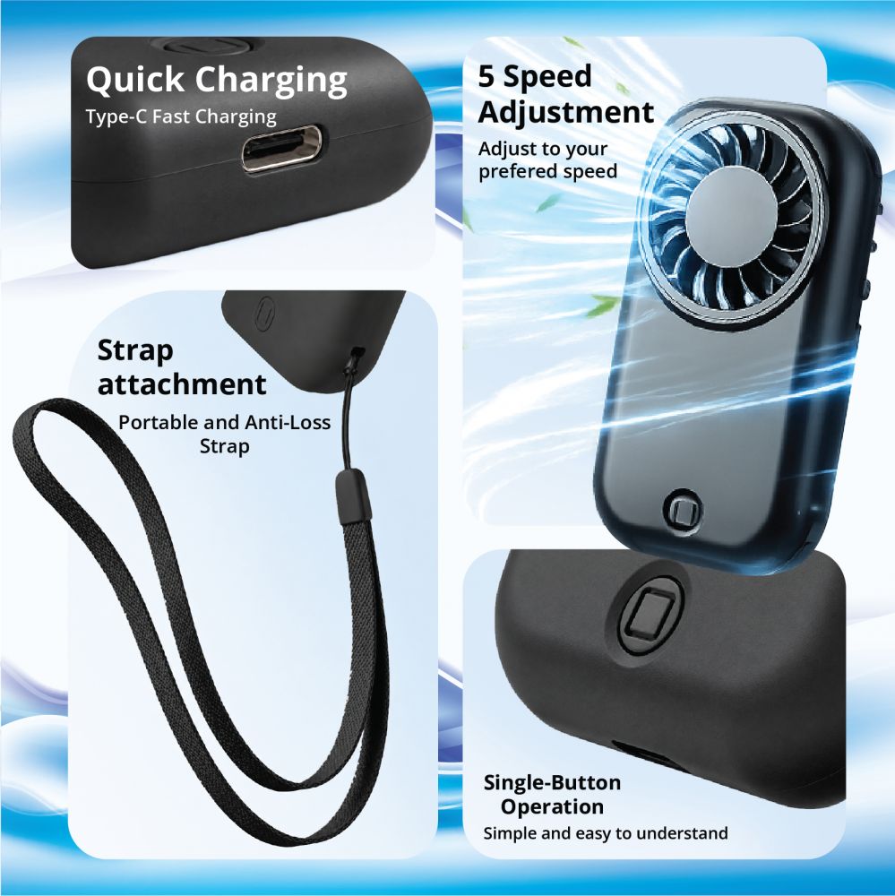 PACKED Handheld Mini Fan with Strap - 1200mAh