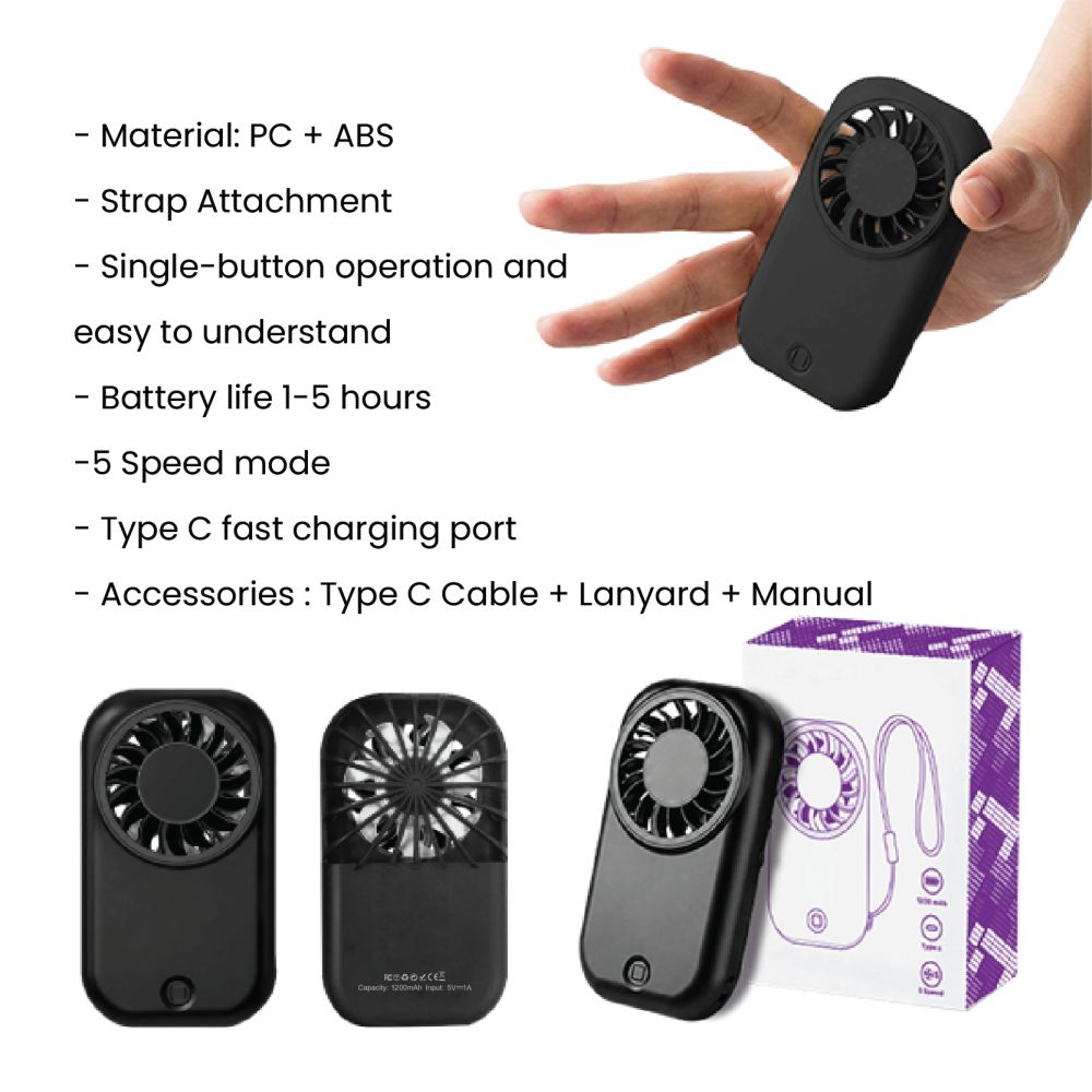 PACKED Handheld Mini Fan with Strap - 1200mAh