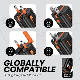 Universal Travel Adapter AC + 2 Type C Charger