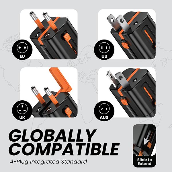 Universal Travel Adapter AC + 2 Type C Charger