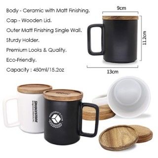 Wooden Cap Ceramic Mug - 450ml