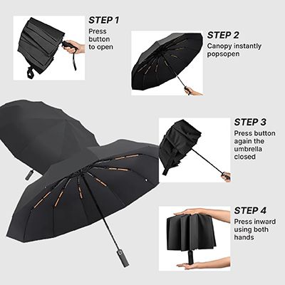 XIXILIA 23" Auto-Open Close 12 Panel Double Ribs Umbrella