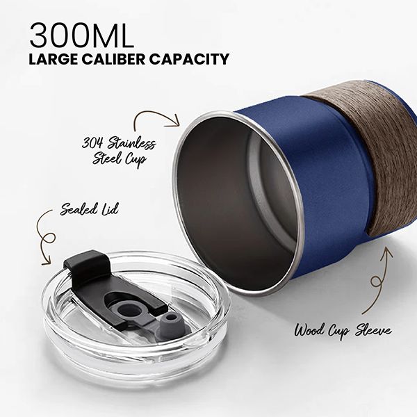ZEN Stainless Steel Tumbler with Wooden Holder - 300ml