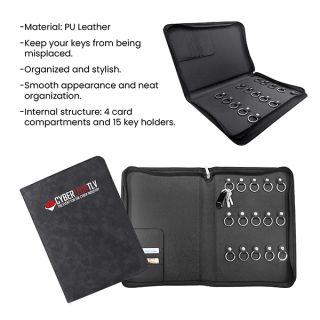 Zippered 15 Key Leather Organizer with Cards Holder