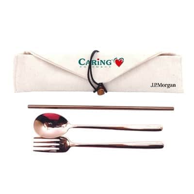 3-in-1 Rose Gold Cutlery and Straw Canvas Set