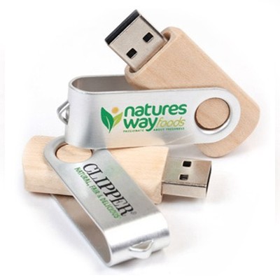 Metal Swivel Wooden USB Flash Drive - 32GB