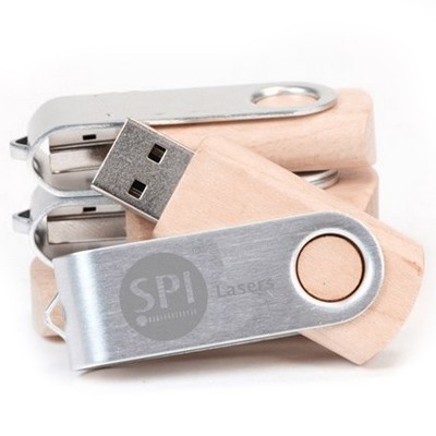 Metal Swivel Wooden USB Flash Drive - 16GB
