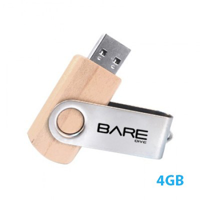 Metal Swivel Wooden USB Flash Drive - 4GB