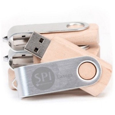 Metal Swivel Wooden USB Flash Drive - 8GB