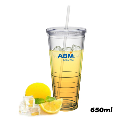 Acrylic Double Layer Tumbler With Straw - 650ml