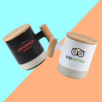 Duo Tone Ceramic Wooden Handle Mug - 380ml