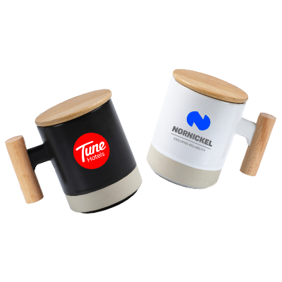 Duo Tone 2 Ceramic Wooden Handle Mug - 380ml