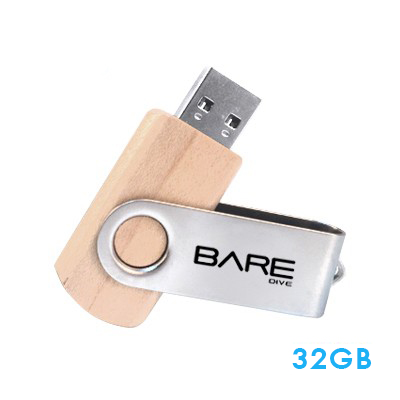 Metal Swivel Wooden USB Flash Drive - 32GB