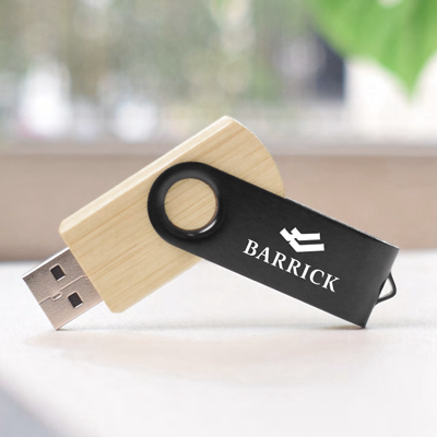 Metal Swivel Black Wooden USB Flash Drive – 32GB