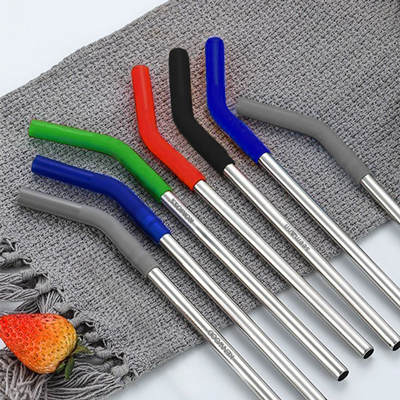 8mm Stainless-Steel Straw with Curved Silicon Tip