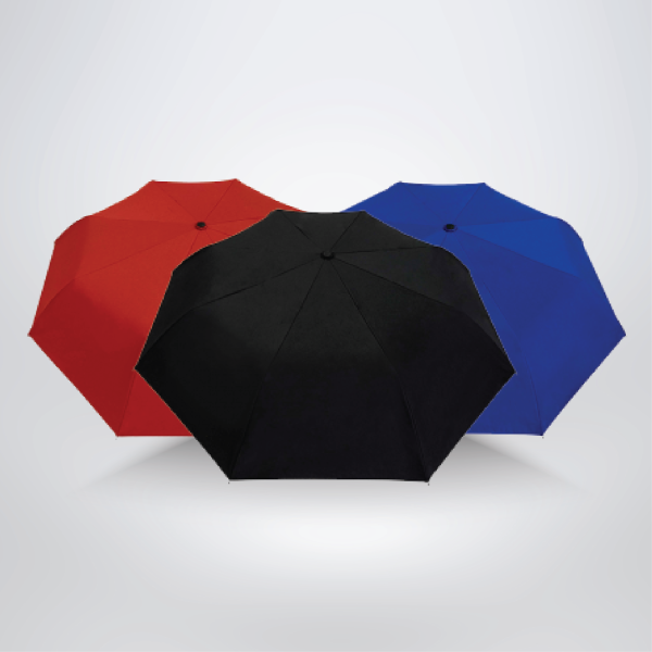 21'' 3 Fold Black Coated Umbrella with Wooden Handle